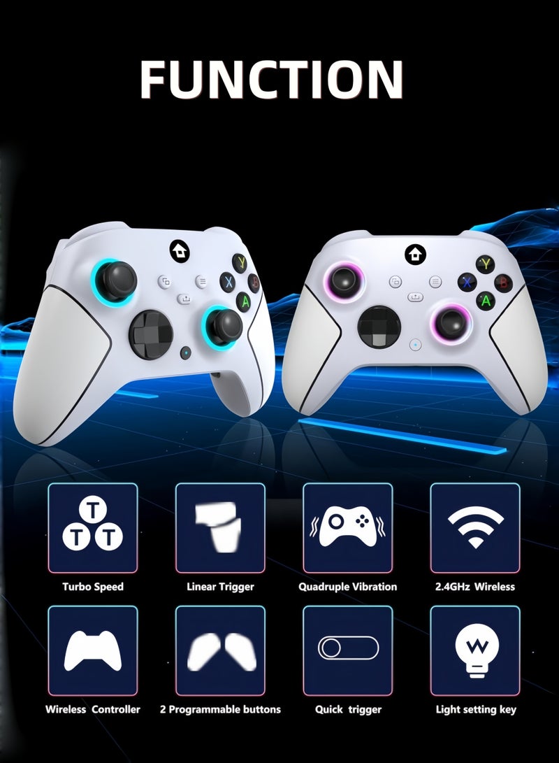 كول رابي وحدة تحكم لاسلكية بتردد 2.4 جيجاهرتز مع إضاءة RGB بسبعة ألوان لأجهزة Xbox One و Xbox Series X/S و Xbox One X/S والكمبيوتر الشخصي و Steam، مزودة بعصا تحكم بتقنية تأثير هول، وبطارية بسعة 800 مللي أمبير/ساعة، ووظيفة اهتزاز مزدوج، ووظيفة توربو، وإمكانية البرمجة، ومنفذ صوت 3.5 ملم (أبيض لؤلؤي). - Image 4